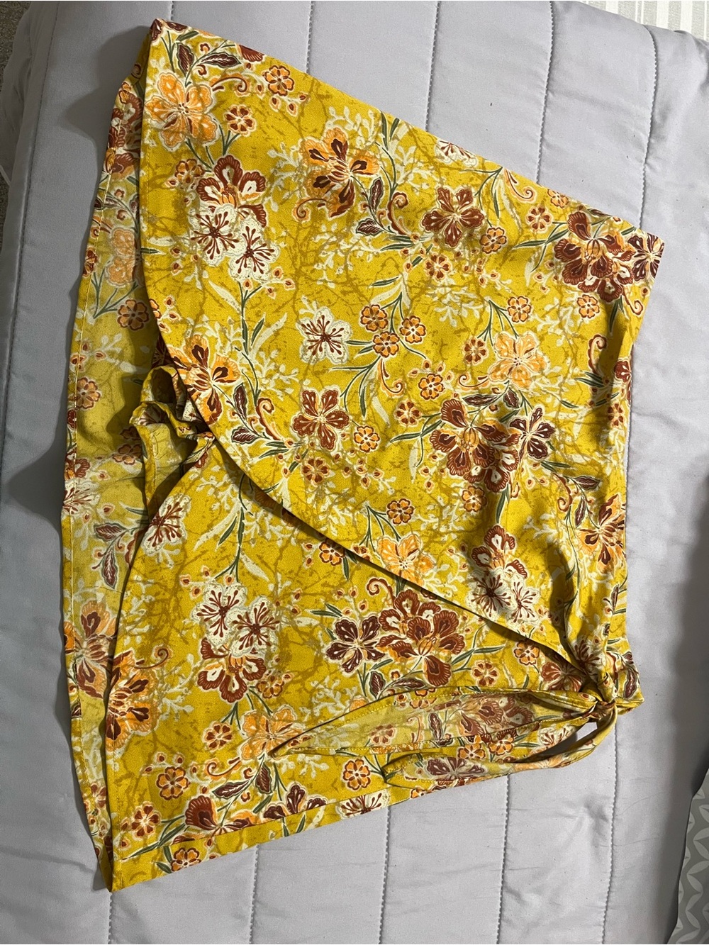 DR2 Yellow Floral Wrap Skirt with Rust and Cream Accents